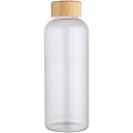 Jednostěnná borosilikátová skleněná láhev s bambusovým víčkem 650 ml, transparentní