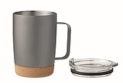 KADIR Dvoustěnný nerezový termohrnek s víčkem a korkovým dnem, 300 ml, šedá