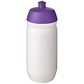 Láhev na pití 500ml, tělo je bílé z pružného plastu, víčko je fialové