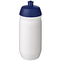 Láhev na pití 500ml, tělo je bílé z pružného plastu, víčko je modré