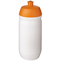 Láhev na pití 500ml, tělo je bílé z pružného plastu, víčko je oranžové