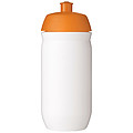 Láhev na pití 500ml, tělo je bílé z pružného plastu, víčko je oranžové