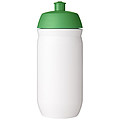 Láhev na pití 500ml, tělo je bílé z pružného plastu, víčko je zelené