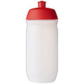 Láhev na pití 500ml, tělo je matně čiré z měkkého plastu, víčko je červené