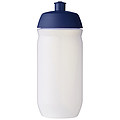 Láhev na pití 500ml, tělo je matně čiré z měkkého plastu, víčko je modré