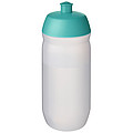Láhev na pití 500ml, tělo je matně čiré z měkkého plastu, víčko je tyrkysové