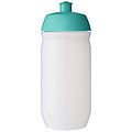 Láhev na pití 500ml, tělo je matně čiré z měkkého plastu, víčko je tyrkysové