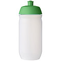 Láhev na pití 500ml, tělo je matně čiré z měkkého plastu, víčko je zelené