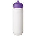 Láhev na pití 750ml, tělo je bílé z pružného plastu, víčko je fialové