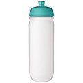 Láhev na pití 750ml, tělo je bílé z pružného plastu, víčko je tyrkysové