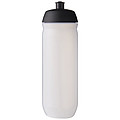 Láhev na pití 750ml, tělo je matně čiré z pružného plastu, víčko je černé