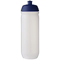 Láhev na pití 750ml, tělo je matně čiré z pružného plastu, víčko je modré