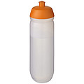 Láhev na pití 750ml, tělo je matně čiré z pružného plastu, víčko je oranžové
