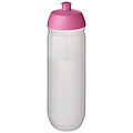 Láhev na pití 750ml, tělo je matně čiré z pružného plastu, víčko je růžové