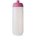Láhev na pití 750ml, tělo je matně čiré z pružného plastu, víčko je růžové