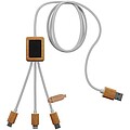 Nabíjecí kabel 3v1 z rPET se svítícím logem a hranatým bambusovým pouzdrem SCX.design C39, bílá