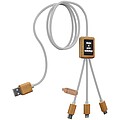 Nabíjecí kabel 3v1 z rPET se svítícím logem a hranatým bambusovým pouzdrem SCX.design C39, bílá