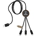 Nabíjecí kabel 3v1 z rPET se svítícím logem a kulatým bambusovým pouzdrem SCX.design C36, hnědá