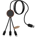 Nabíjecí kabel 3v1 z rPET se svítícím logem a kulatým bambusovým pouzdrem SCX.design C36, hnědá
