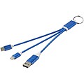 Nabíjecí kabel 4v1 z recyklovaného hliníku s klíčenkou, královská modrá