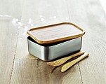 Nerezový lunchbox s bambusovým víkem a příborem, 600ml