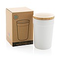 Plastový hrnek s bambusovým víčkem, 300ml, bílý