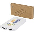Powerbanka z recyklovaného plastu s kapacitou 10 000 mAh a výkonem 10 W se dvěma vestavěnými kabely, bílá