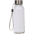 Průhledná skleněná láhev, objem 300ml, s černým neoprenovým obalem