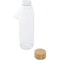 Skleněná láhev na vodu 500 ml se silikonovou rukojetí a bambusovým víčkem, transparentní