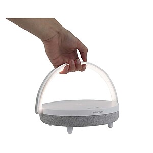 10W Bluetooth reproduktor 4v1 s LED světlem a základnou pro bezdrátové nabíjení, bílá