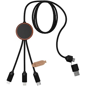40W nabíjecí kabel 5v1 z rPET se svítícím logem a kulatým dřevěným pouzdrem SCX.design C37, hnědá