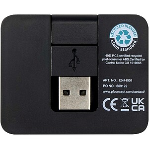 4portový USB hub s výstupy USB-A a Type-C a duálním vstupem – vyrobeno z recyklovaného plastu, černá