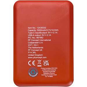 5000mAh powerbanka typu C z recyklovaného plastu, středně oranžová