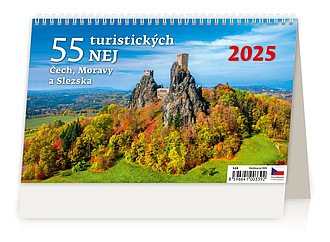 55 turistických nej Čech, Moravy a Slezska 2025, stolní kalendář - reklamní kalendáře