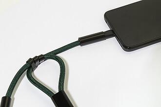 60W RPET kabel s náramkem na mobil, tmavě zelená