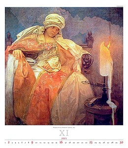 Alfons Mucha 2027, nástěnný kalendář, prodloužená záda