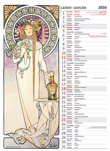 Alfons Mucha nástěnný kalendář 2026