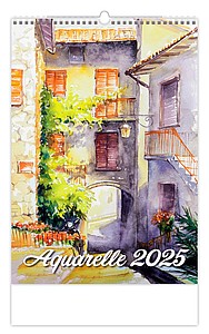 Aquarelle 2025, nástěnný kalendář, prodloužená záda - reklamní kalendáře