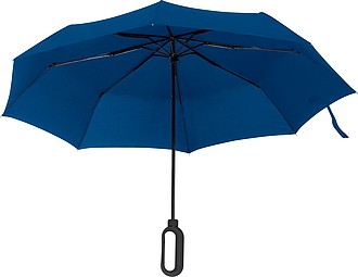 Automatický skládací deštník, pr. 98cm, s karabinou v rukojeti, modrý - reklamní deštníky