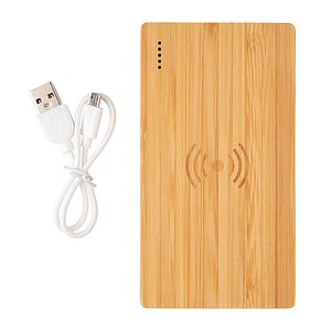 Bambusová bezdrátová powerbanka 4 000 mAh 5W, hnědá