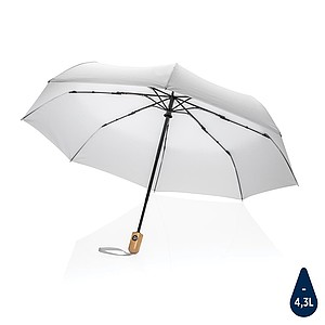 Bambusový automatický deštník Impact AWARE™ RPET 190T, průměr 94 cm, bílá - ekologické reklamní předměty