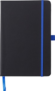 BARTAMUR Linkovaný zápisník A5 s tvrdými černými deskami a barevnou gumičkou, 96 stran, kobaltově modrá