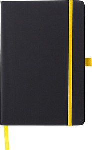BARTAMUR Zápisník A5 s tvrdými černými deskami a barevnou gumičkou, žlutý