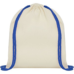 Bavlněný stahovací batoh přírodní barvy s modrými šňůrkami