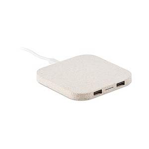 Bezdrátová nabíječka se 2 USB porty, ze slámy a ABS - reklamní předměty