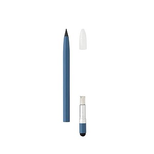 Beznáplňová tužka s gumou, hliníkové tělo, modrá