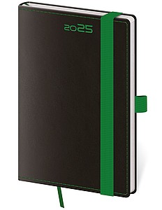 Black Green 2025 diář kapesní, černý se zelenou gumičkou - reklamní kalendáře
