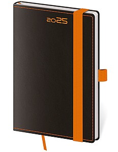 Black Orange 2025 diář kapesní, černý s oranžovou gumičkou