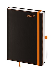 Black Orange 2027 diář denní A5, černý s oranžovou gumičkou