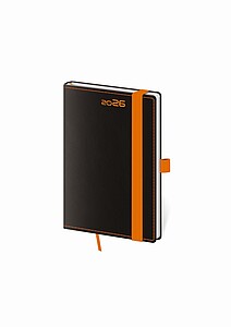 Black Orange 2027 diář týdenní A5, černý s oranžovou gumičkou
